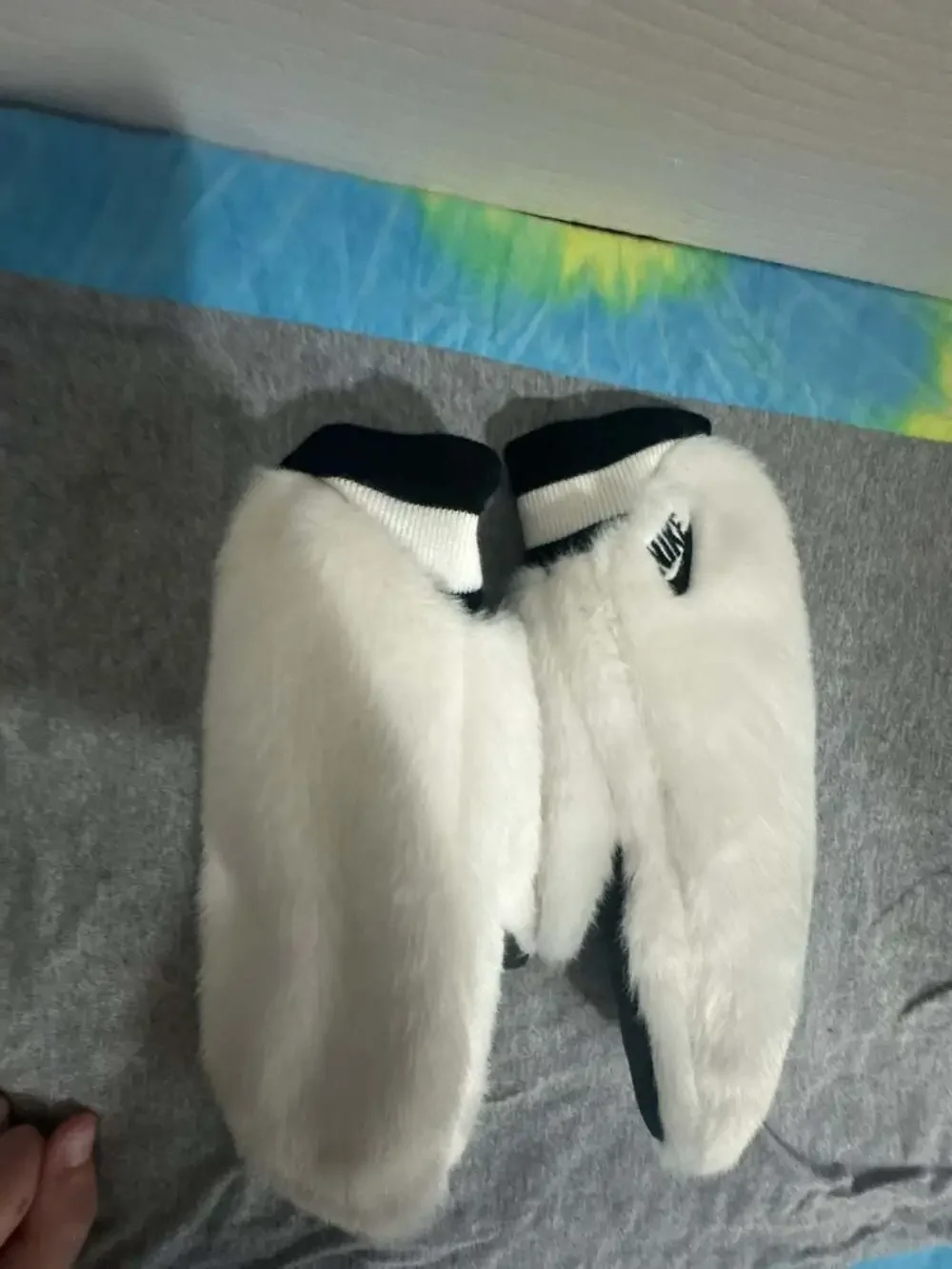 Nike Women's Faux Fur Winter Mittens in White and Black